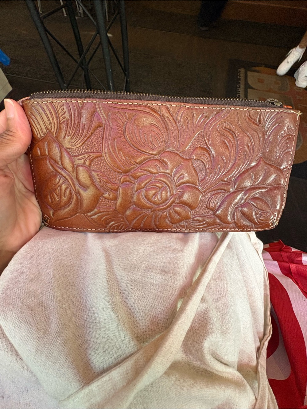 Patricia Nash Embossed Floral Leather Zip Wallet - Brown